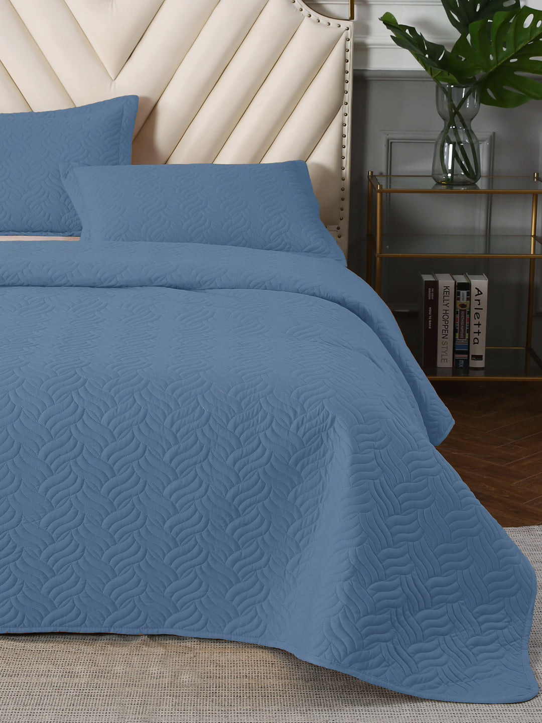 URBAN DREAM FASHION ABSTRACT QUILTED WAVES SOLID LIGHT BLUE BEDSPREAD