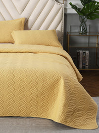 URBAN DREAM FASHION ABSTRACT QUILTED WAVES SOLID YELLOW BEDSPREAD