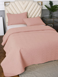 URBAN DREAM FASHION ABSTRACT QUILTED WAVES SOLID LIGHT PINK BEDSPREAD