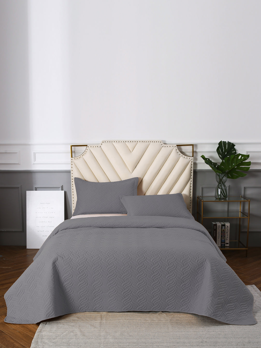 URBAN DREAM FASHION ABSTRACT QUILTED WAVES SOLID GREY BEDSPREAD