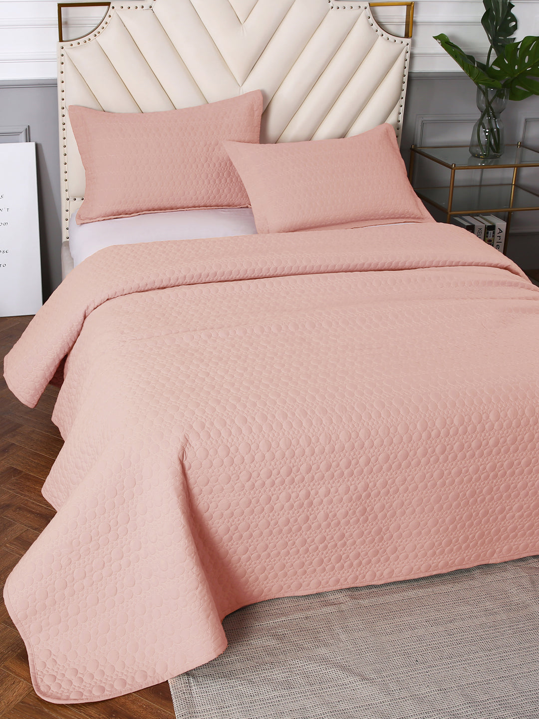 URBAN DREAM FASHION ABSTRACT QUILTED CIRCLES SOLID LIGHT PINK BEDSPREAD