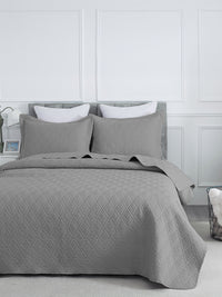 URBAN DREAM FASHION GEOMETRIC CHEVRON QUILTED SOLID GREY BEDSPREAD