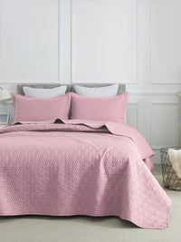 URBAN DREAM FASHION GEOMETRIC GRID QUILTED SOLID LIGHT PINK BEDSPREAD
