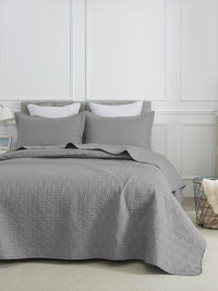 URBAN DREAM FASHION GEOMETRIC GRID QUILTED SOLID GREY BEDSPREAD