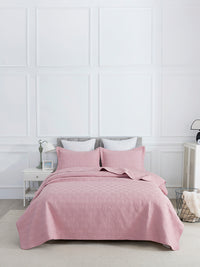 URBAN DREAM FASHION GEOMETRIC HONEYCOMB QUILTED SOLID LIGHT PINK BEDSPREAD
