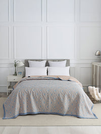 URBAN DREAM FASHION ABSTRACT GEOMETRIC WEAVE PEACH AND GREY BEDSPREAD