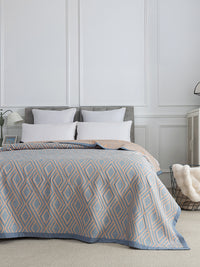 URBAN DREAM FASHION ABSTRACT GEOMETRIC WEAVE PEACH AND GREY BEDSPREAD