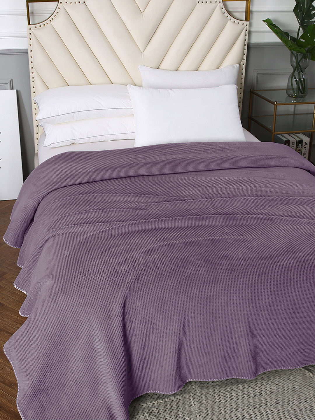 URBAN DREAM FASHION WAFFLE SOLID DARK PURPLE BLANKET