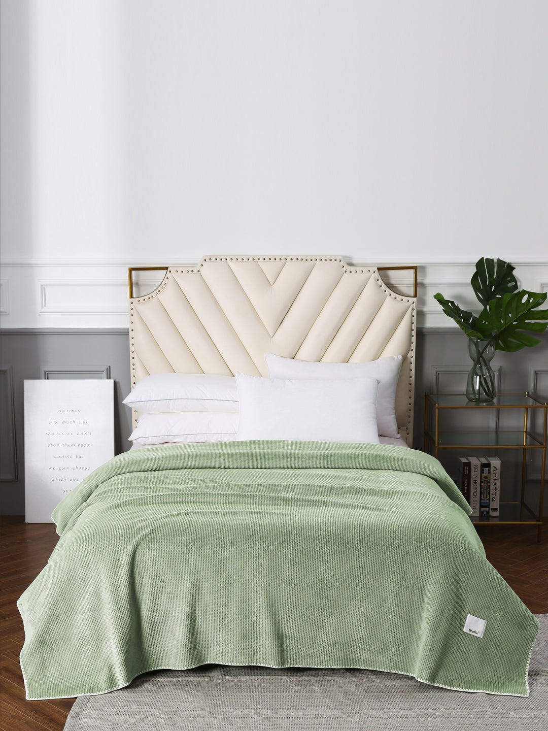 URBAN DREAM FASHION WAFFLE SOLID OLIVE GREEN BLANKET