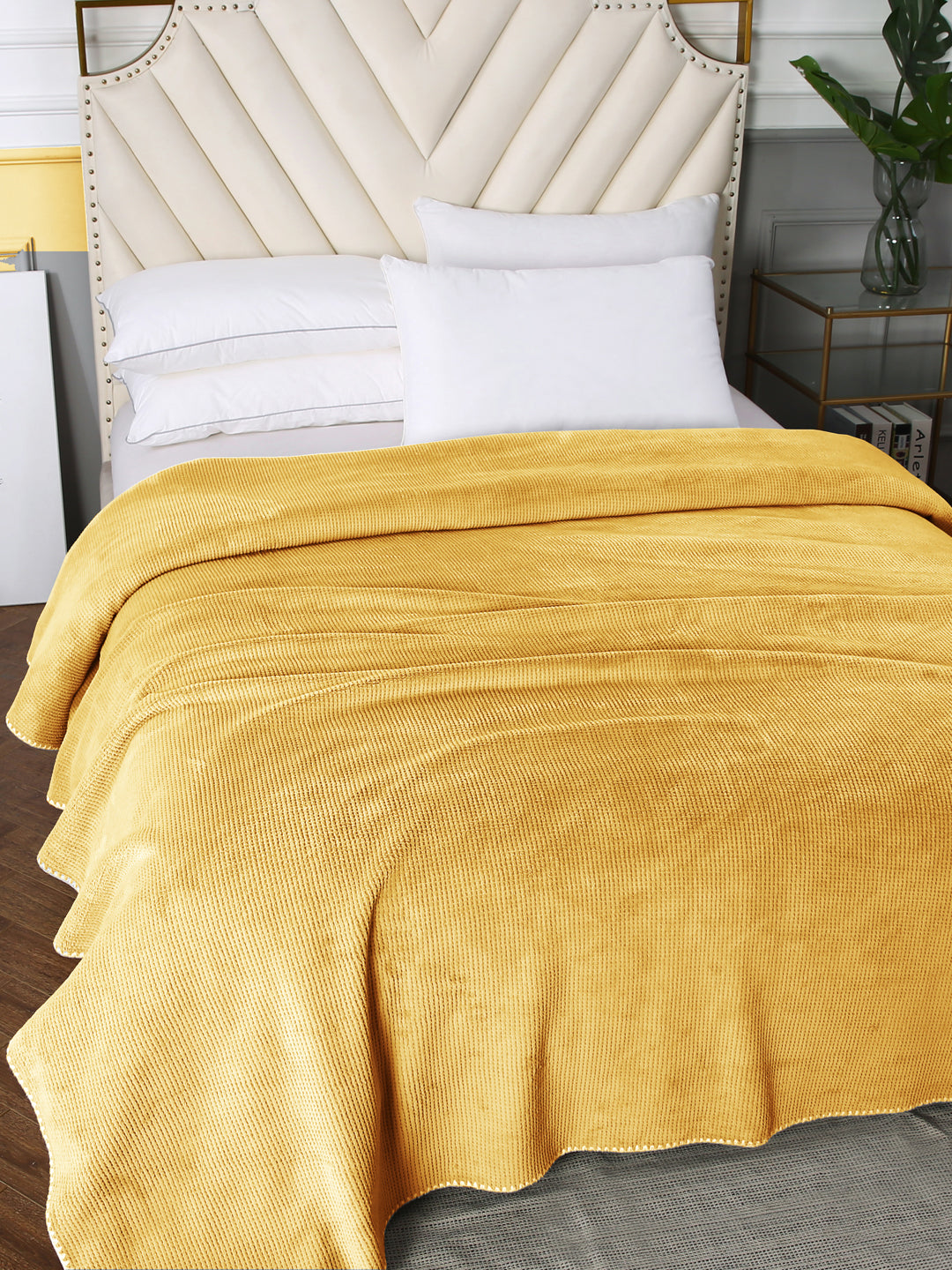 URBAN DREAM FASHION WAFFLE SOLID MUSTARD BLANKET