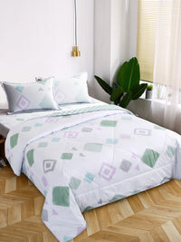 URBAN DREAM FASHION ABSTRACT GEOMETRIC PRINT WHITE AND GREEN 4 PC. BEDDING SET