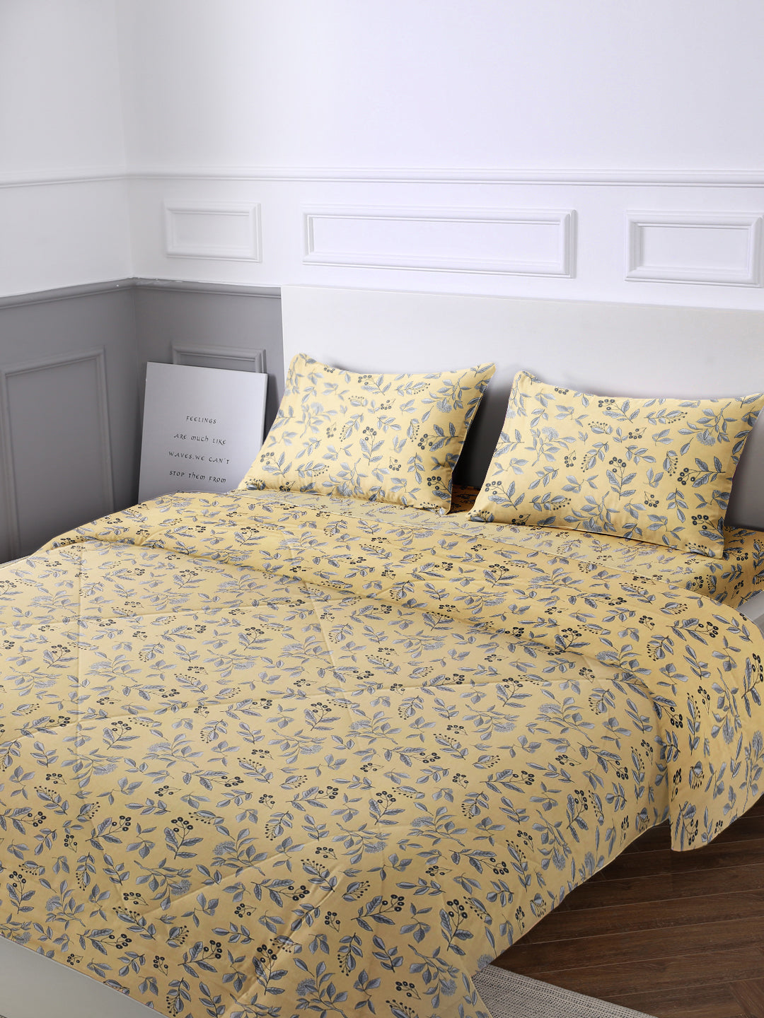 URBAN DREAM FASHION FLORAL PRINT YELLOW AND GREY 4 PC. BEDDING SET