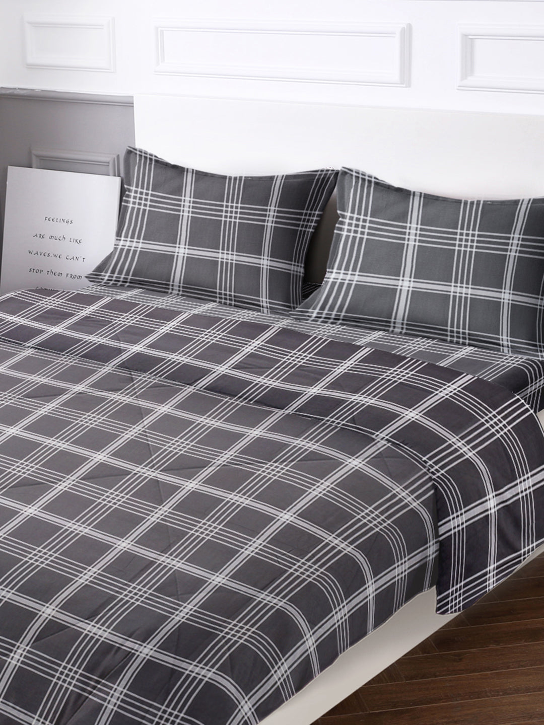 URBAN DREAM FASHION GEOMETRIC CHECK PRINT BLACK AND GREY 4 PC. BEDDING SET