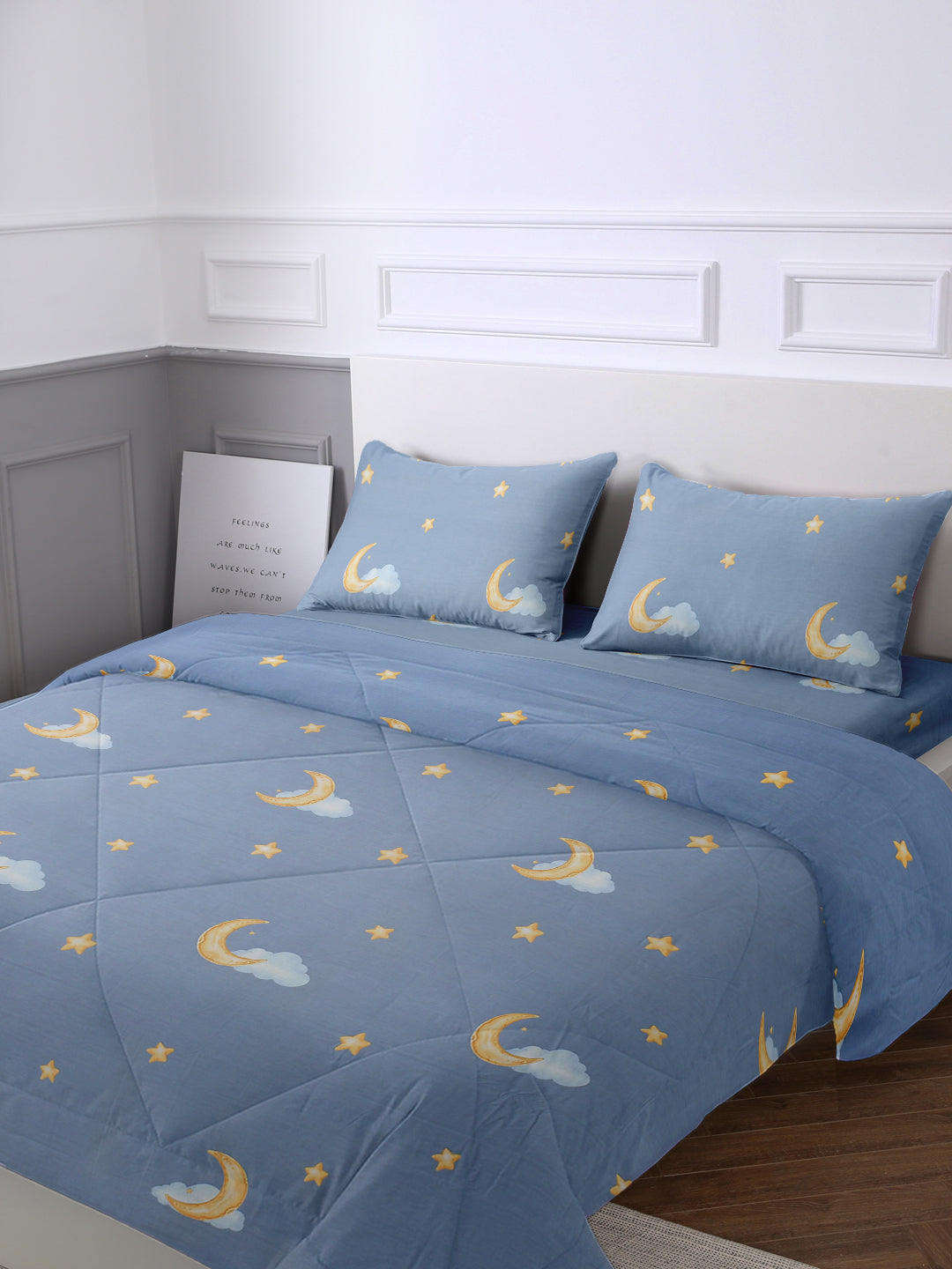 URBAN DREAM KIDS MOON AND STAR PRINT GREY AND YELLOW 4 PC. BEDDING SET