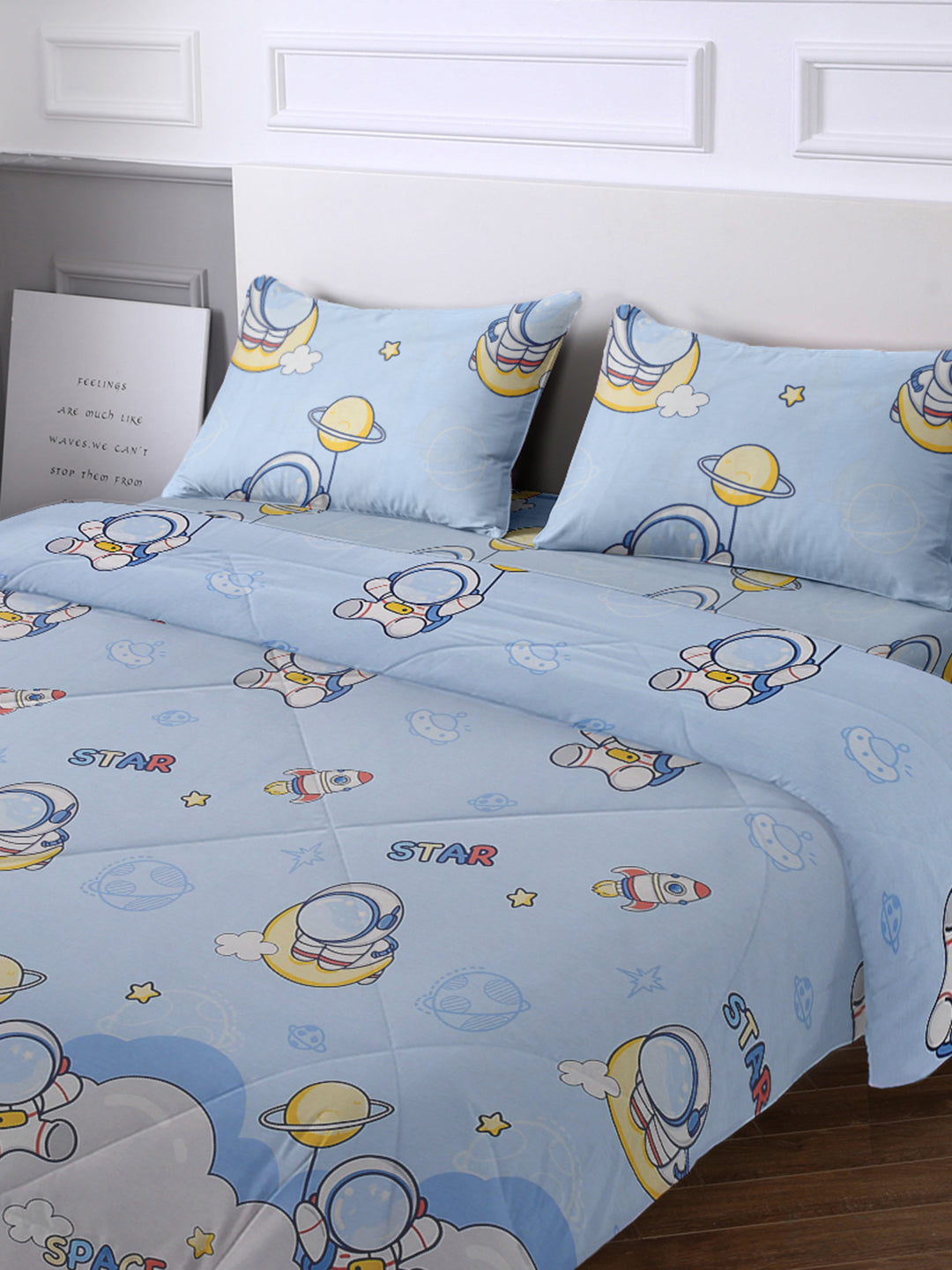 URBAN DREAM KIDS ABSTRACT ASTRONAUT PRINT BLUE AND YELLOW 4 PC. BEDDING SET