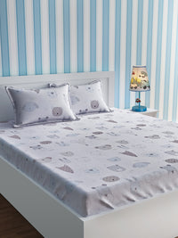 URBAN DREAM KIDS CUTE ANIMALS PRINT BLUE AND WHITE BEDSHEET SET