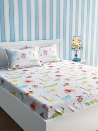 URBAN DREAM KIDS CRAYON SKETCH ANIMALS WHITE AND GREEN BEDSHEET SET