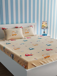 URBAN DREAM KIDS CAR AND TRAFFIC LIGHT PRINT YELLOW AND RED BEDSHEET SET