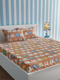 URBAN DREAM KIDS ABSTRACT ELEPHANT PRINT BROWN AND WHITE BEDSHEET SET