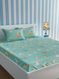 URBAN DREAM KIDS DINO AND TRUCK PRINT GREEN AND ORANGE BEDSHEET SET