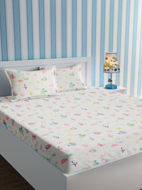 URBAN DREAM KIDS AQUATIC ANIMALS PRINT WHITE AND PINK  BEDSHEET SET