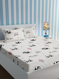 URBAN DREAM KIDS CUTE PANDA PRINT WHITE AND GREY  BEDSHEET SET