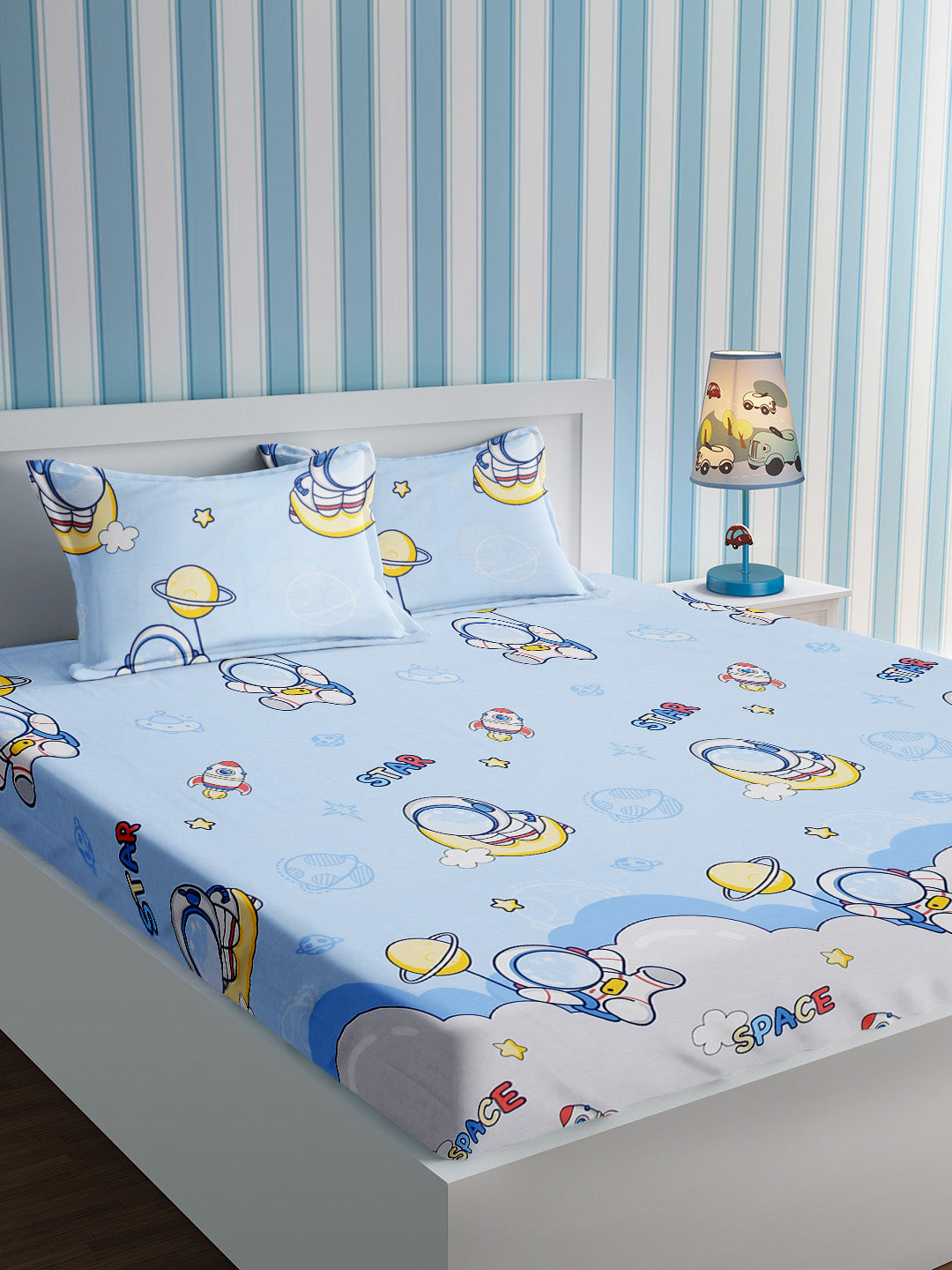 URBAN DREAM KIDS ABSTRACT DOODLE PRINT WHITE AND BLUE  BEDSHEET SET