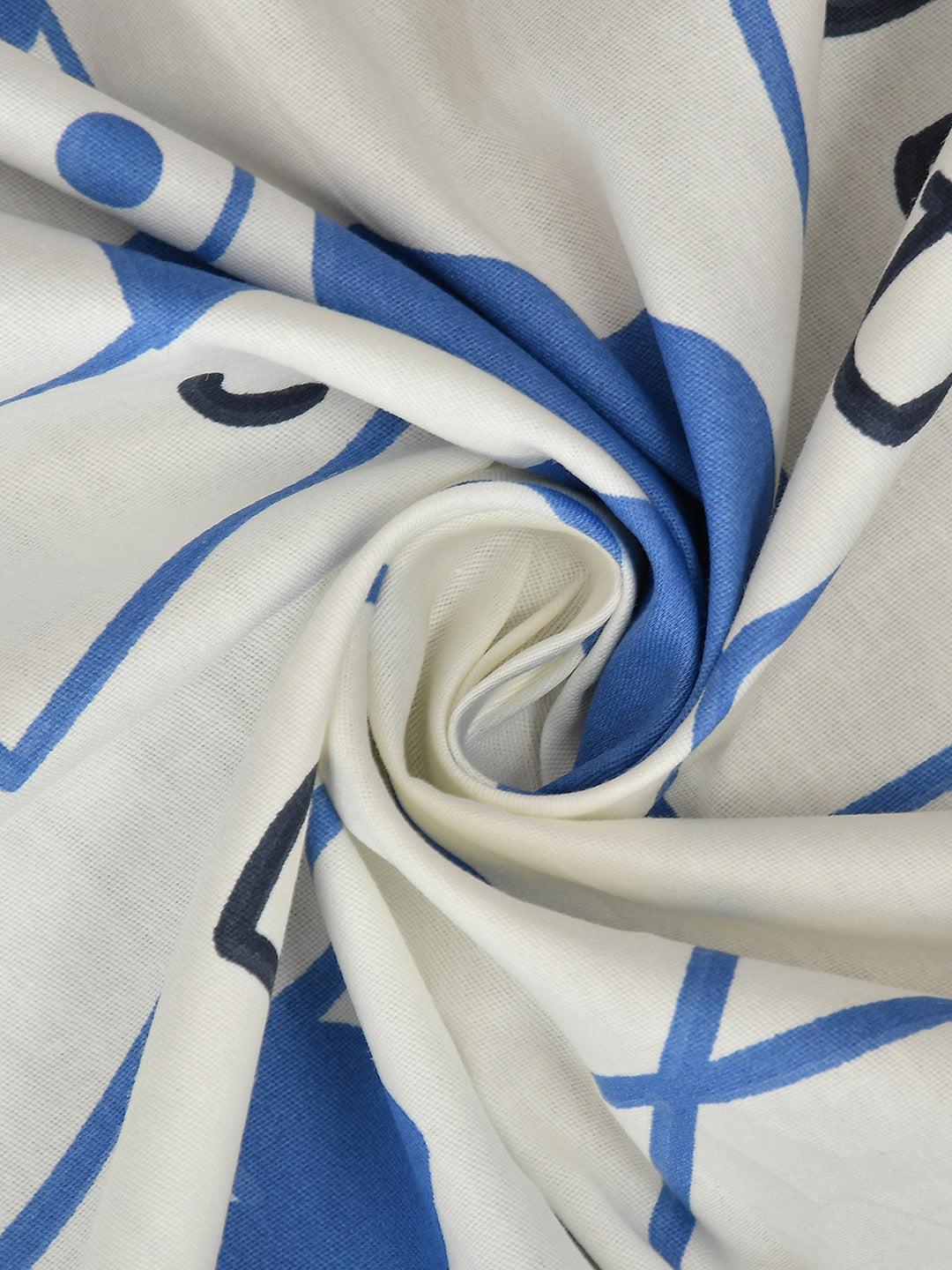 Kids Abstract Doodle Print White and Blue Bedsheet Set