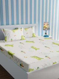 URBAN DREAM KIDS ABSTRACT ALIGATOR PRINT WHITE AND GREEN  BEDSHEET SET