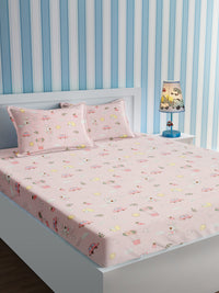 URBAN DREAM KIDS ABSTRACT ANIMALS AND CARS PRINT PINK AND WHITE  BEDSHEET SET