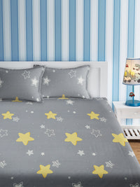 URBAN DREAM KIDS STARS PRINT GREY AND YELLOW  BEDSHEET SET