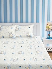 URBAN DREAM KIDS FUN TEDDY PRINT WHITE AND BLUE  BEDSHEET SET