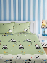 URBAN DREAM KIDS CUTE PANDA PRINT GREEN AND WHITE  BEDSHEET SET