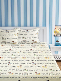 URBAN DREAM KIDS CUTE DOG PRINT WHITE AND GREY BEDSHEET SET