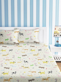URBAN DREAM KIDS ABSTRACT DOGS PRINT WHITE AND YELLOW BEDSHEET SET