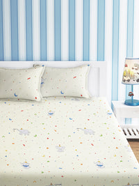 URBAN DREAM KIDS ELEPHANT PARTY PRINT WHITE AND BLUE BEDSHEET SET