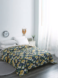 URBAN DREAM FASHION ABSTRACT FLORAL PRINT BLUE AND YELLOW  DOUBLE COMFORTER