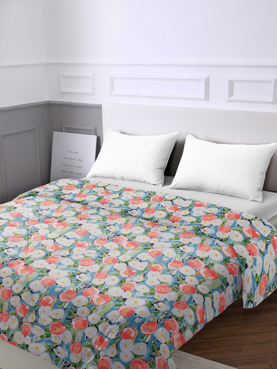 URBAN DREAM FASHION BRUSH STROKE FLORAL PRINT BLUE AND RED COMFORTER