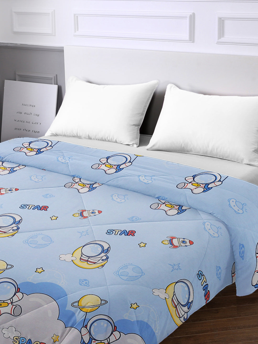 URBAN DREAM KIDS ABSTRACT ASTRONAUT PRINT BLUE AND YELLOW COMFORTER