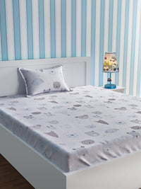 URBAN DREAM KIDS CUTE ANIMALS PRINT BLUE AND WHITE BEDSHEET SET