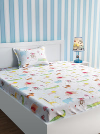 URBAN DREAM KIDS CRAYON SKETCH ANIMALS WHITE AND GREEN BEDSHEET SET