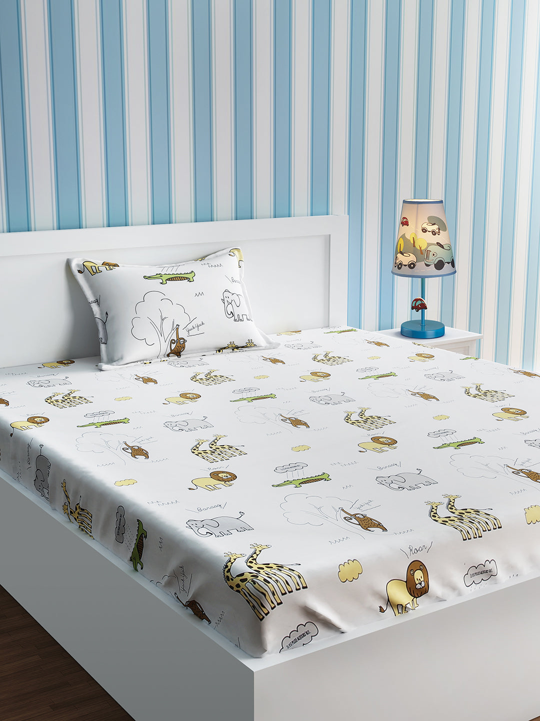 URBAN DREAM KIDS ANIMAL IN JUNGLE PRINT IVORY AND BROWN BEDSHEET SET