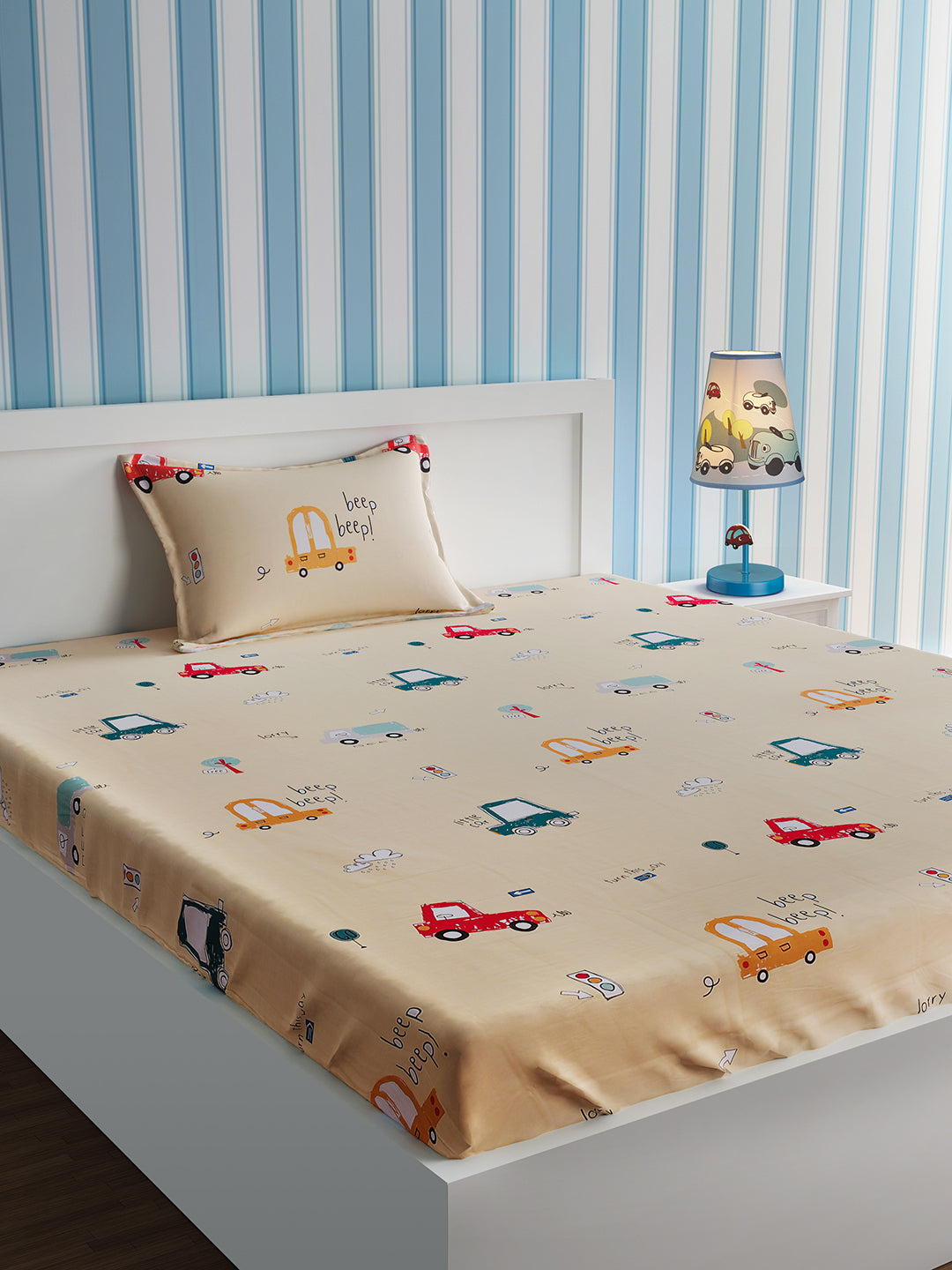 URBAN DREAM KIDS CAR AND TRAFFIC LIGHT PRINT YELLOW AND RED BEDSHEET SET