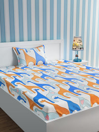 URBAN DREAM KIDS GIRAFFE AND HEARTS PRINT BEIGE AND BLUE BEDSHEET SET