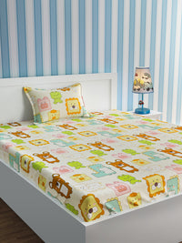 URBAN DREAM KIDS BOX ANIMALS PRINT YELLOW AND BROWN BEDSHEET SET