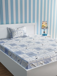 URBAN DREAM KIDS CUTE TEDDY PRINT GREY AND WHITE BEDSHEET SET