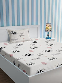 URBAN DREAM KIDS CUTE PANDA PRINT WHITE AND GREY  BEDSHEET SET