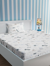 URBAN DREAM KIDS ABSTRACT DINO PRINT WHITE AND GREY  BEDSHEET SET