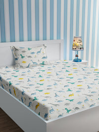 URBAN DREAM KIDS ABSTRACT DINO PRINT GREY AND BLUE  BEDSHEET SET