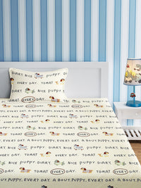URBAN DREAM KIDS CUTE DOG PRINT WHITE AND GREY BEDSHEET SET